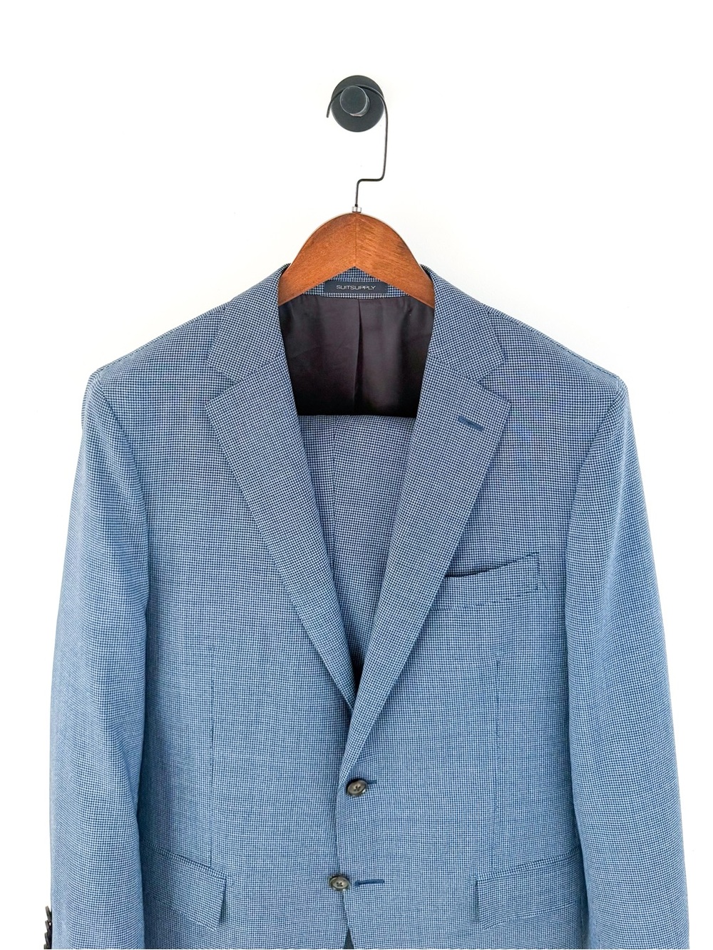 Suitsupply Sienna Italian Wool Suit "Rustic Tropical" Blue Men's 40R Houndstooth - Picture 5 of 15